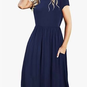 Simier Fariry Midi Casual Dress with Pockets - XL Navy Blue